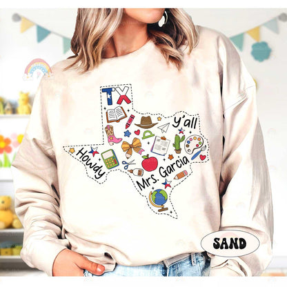 Teacher Texas State Custom Name Shirt, Western Cowgirl Teacher Shirt Teacher Boho, Personalized Retro Teacher Tee, Teacher Appreciation Gift