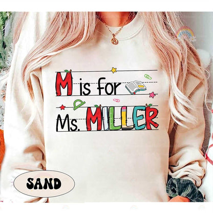 Personalized Teacher Shirt Custom Teacher Name Alphabet, 100 Days Of School, Back To School, Kindergarten Teacher, Teacher Appreciation Gift