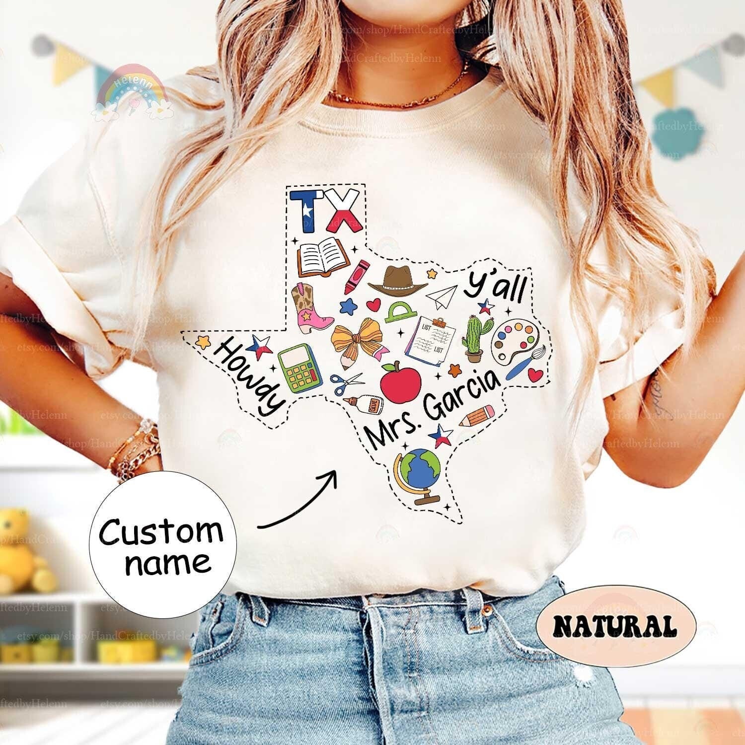 Teacher Texas State Custom Name Shirt, Western Cowgirl Teacher Shirt Teacher Boho, Personalized Retro Teacher Tee, Teacher Appreciation Gift
