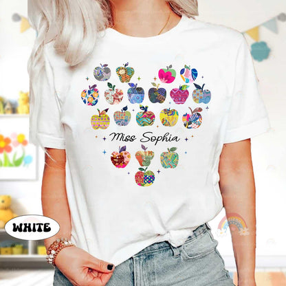 Personalized Teacher Shirt, Teacher Apple Shirt, Kindergarten Teacher Team, Teacher Life, Retro Folk Art Apples, Teacher Appreciation Gifts