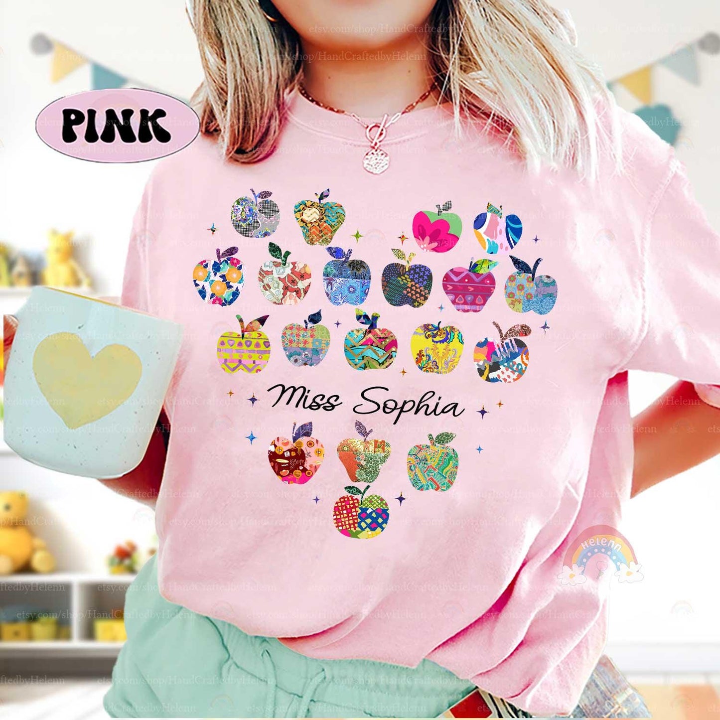 Personalized Teacher Shirt, Teacher Apple Shirt, Kindergarten Teacher Team, Teacher Life, Retro Folk Art Apples, Teacher Appreciation Gifts