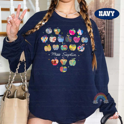 Personalized Teacher Shirt, Teacher Apple Shirt, Kindergarten Teacher Team, Teacher Life, Retro Folk Art Apples, Teacher Appreciation Gifts