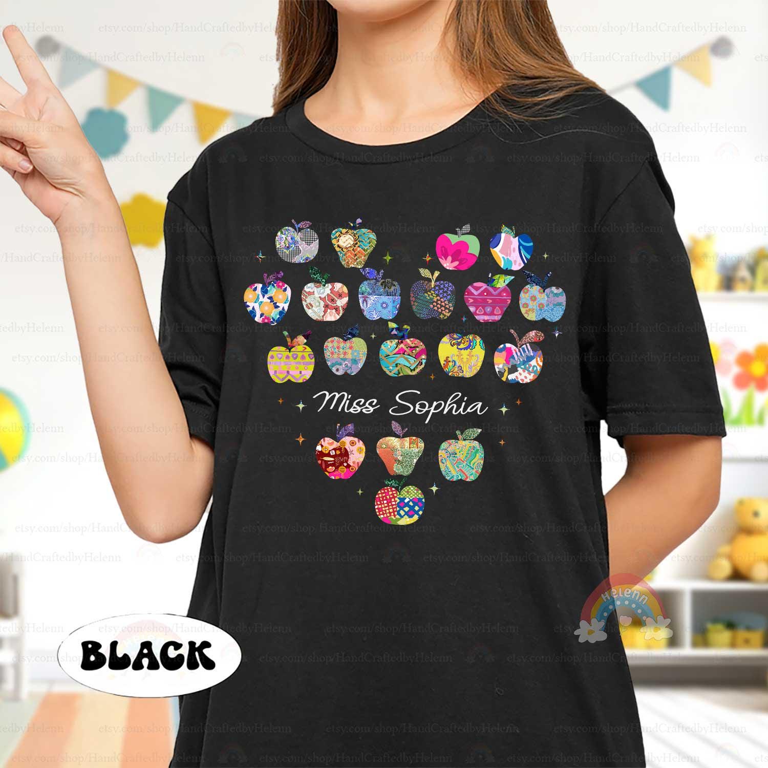 Personalized Teacher Shirt, Teacher Apple Shirt, Kindergarten Teacher Team, Teacher Life, Retro Folk Art Apples, Teacher Appreciation Gifts