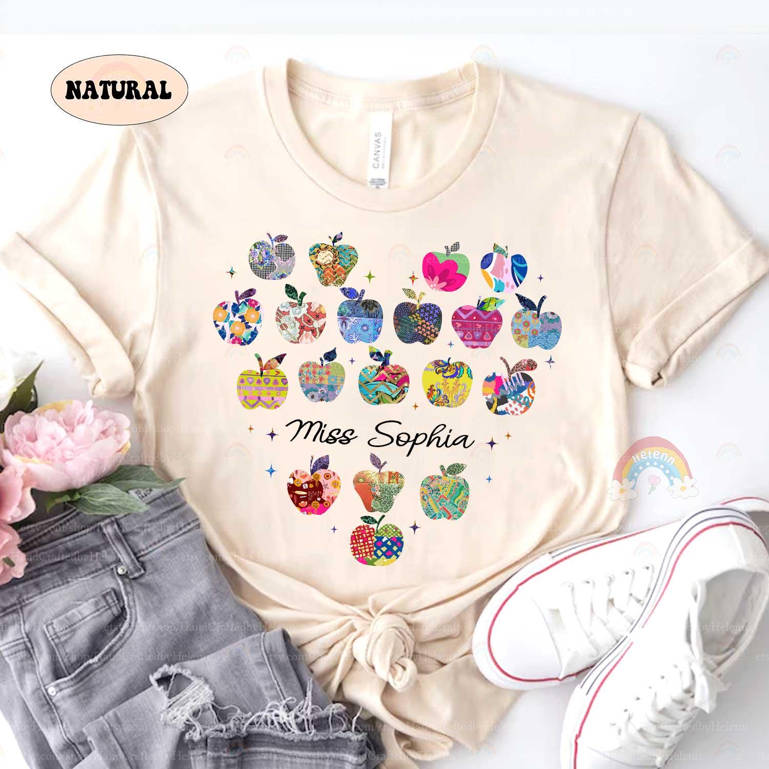 Personalized Teacher Shirt, Teacher Apple Shirt, Kindergarten Teacher Team, Teacher Life, Retro Folk Art Apples, Teacher Appreciation Gifts