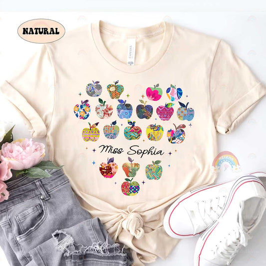 Personalized Teacher Shirt, Teacher Apple Shirt, Kindergarten Teacher Team, Teacher Life, Retro Folk Art Apples, Teacher Appreciation Gifts
