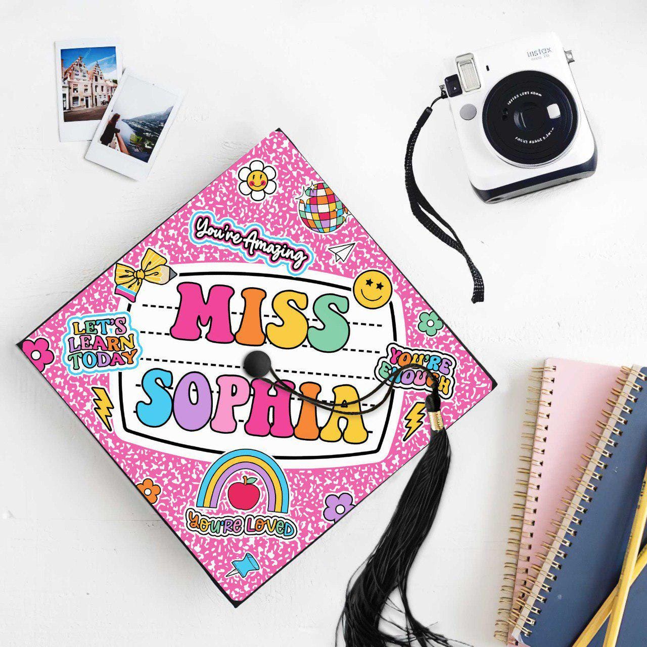 Personalized Teacher Graduation Cap Topper, Class Of 2025, Teacher Gift, Composition Book Graduation Cap Decoration Topper, Graduation Gift