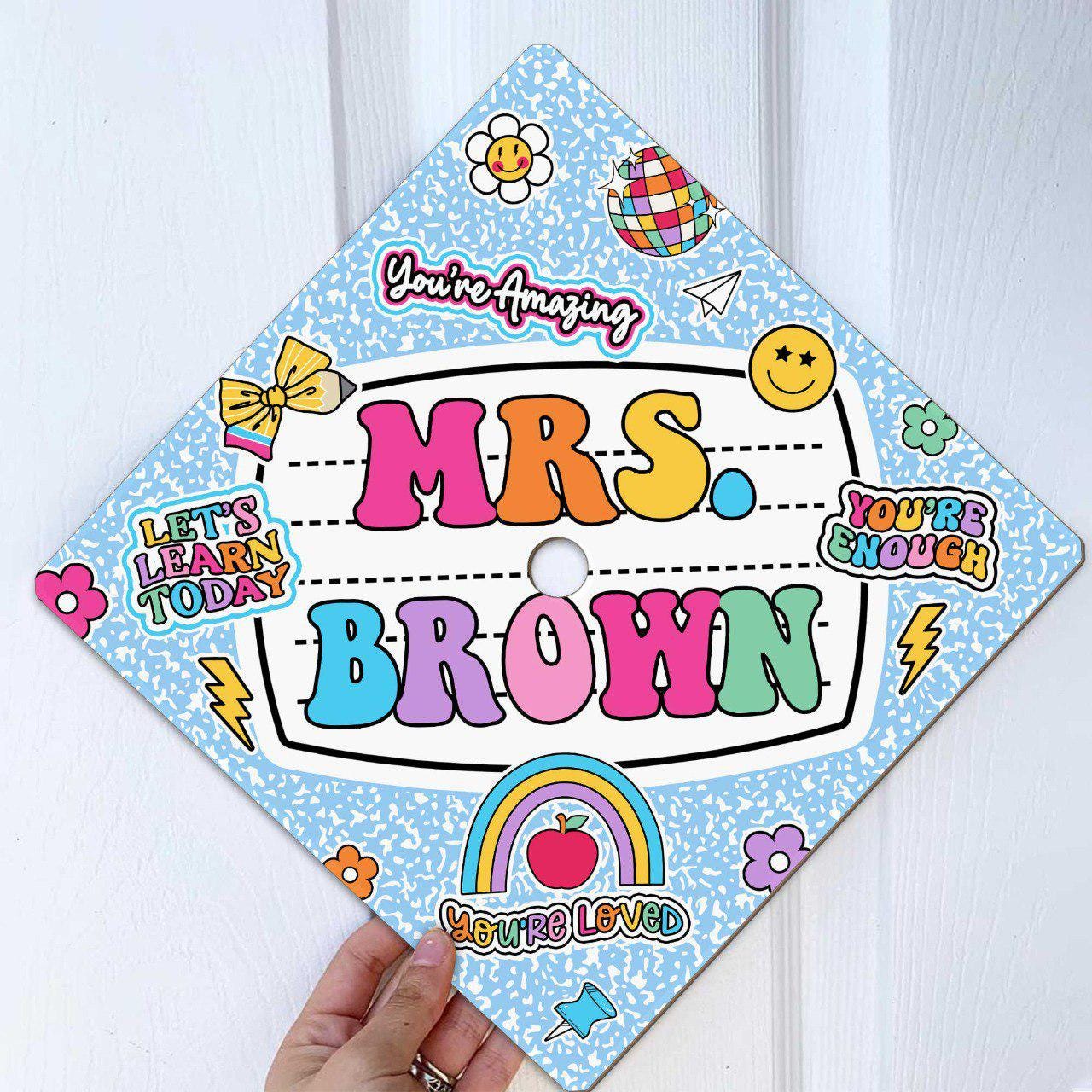Personalized Teacher Graduation Cap Topper, Class Of 2025, Teacher Gift, Composition Book Graduation Cap Decoration Topper, Graduation Gift