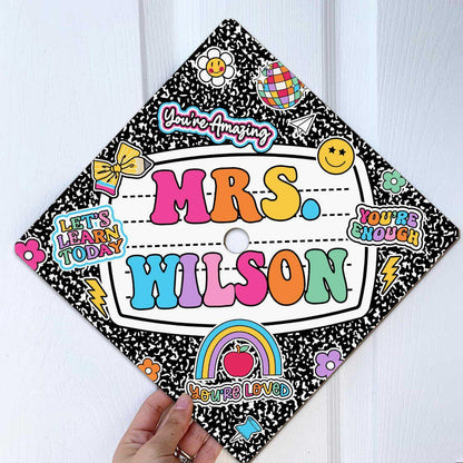 Personalized Teacher Graduation Cap Topper, Class Of 2025, Teacher Gift, Composition Book Graduation Cap Decoration Topper, Graduation Gift