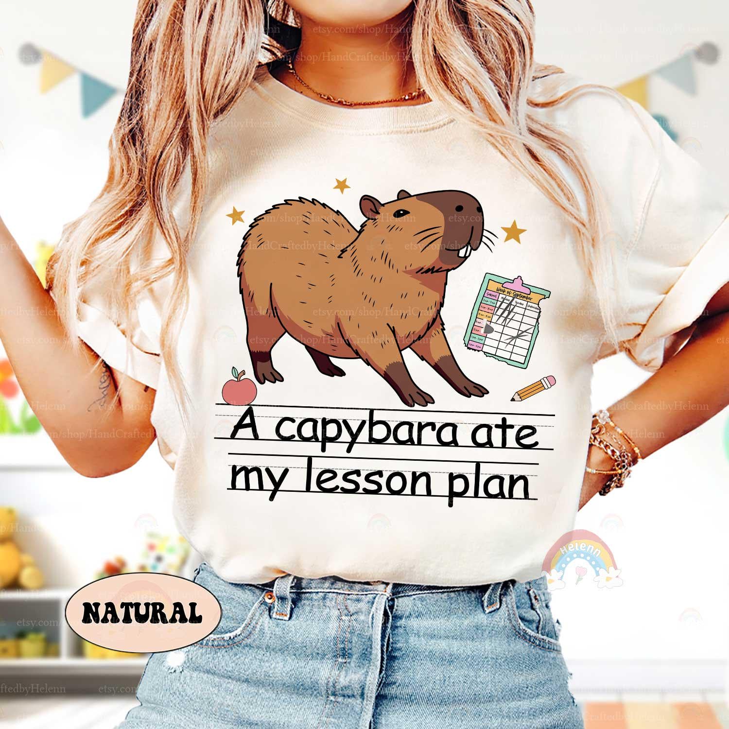 Teacher Shirt Capybara Ate My Lesson Plan, Funny Teacher Capybara Shirt, Kindergarten Teacher, Teacher Life Shirt, Teacher Appreciation Gift