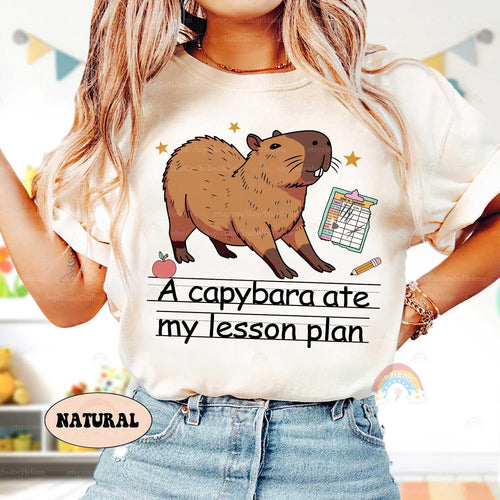 Teacher Shirt Capybara Ate My Lesson Plan, Funny Teacher Capybara Shirt, Kindergarten Teacher, Teacher Life Shirt, Teacher Appreciation Gift