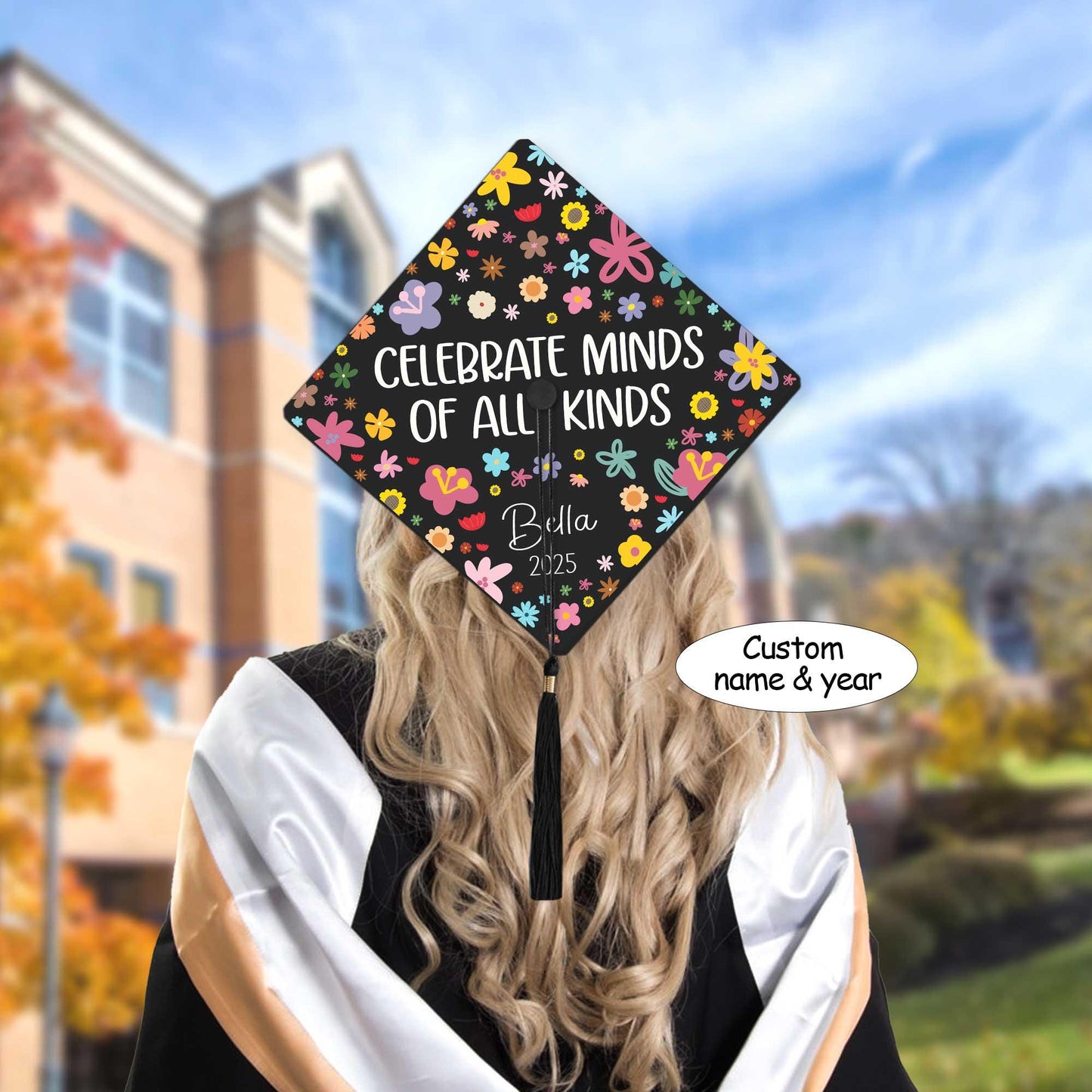 Custom Graduation Cap Topper Celebrate Minds Of All Kinds, Autism Awareness Gift, Class Of 2025, Graduation Gift, Teacher Appreciation Gift