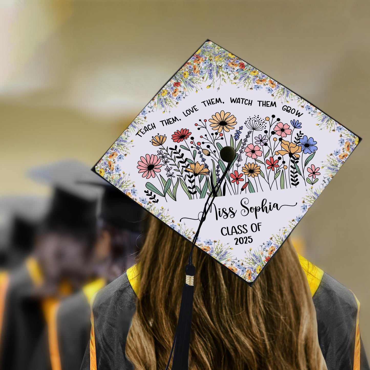 Personalized Teacher Graduation Cap Topper, Teach them love them watch them grow Cap Topper, Class Of 2025, Future Teacher Gifts Cap Topper