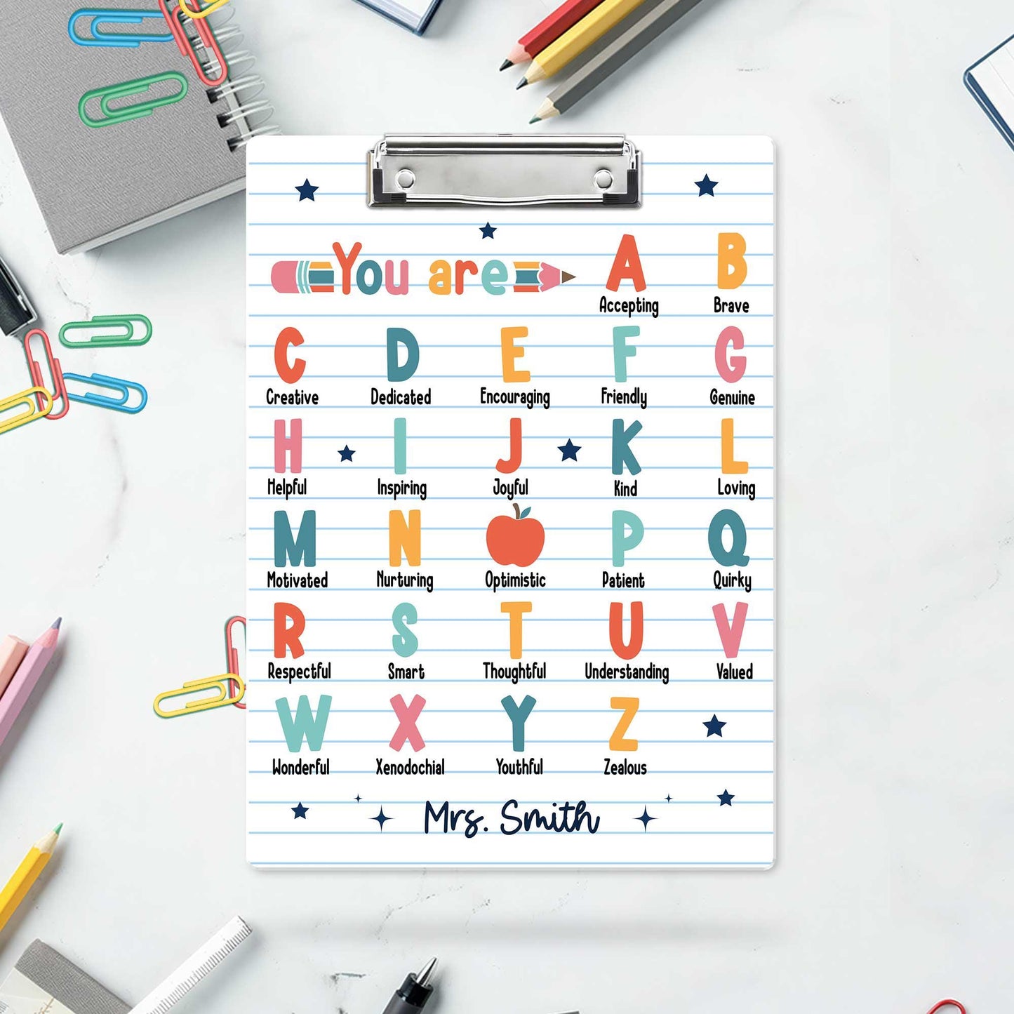 Teacher Clipboard, ABC Affirmation You Are Clipboard, Alphabet Gift, Custom Teacher Gift, Kindergarten Teacher, Teacher Appreciation Gift