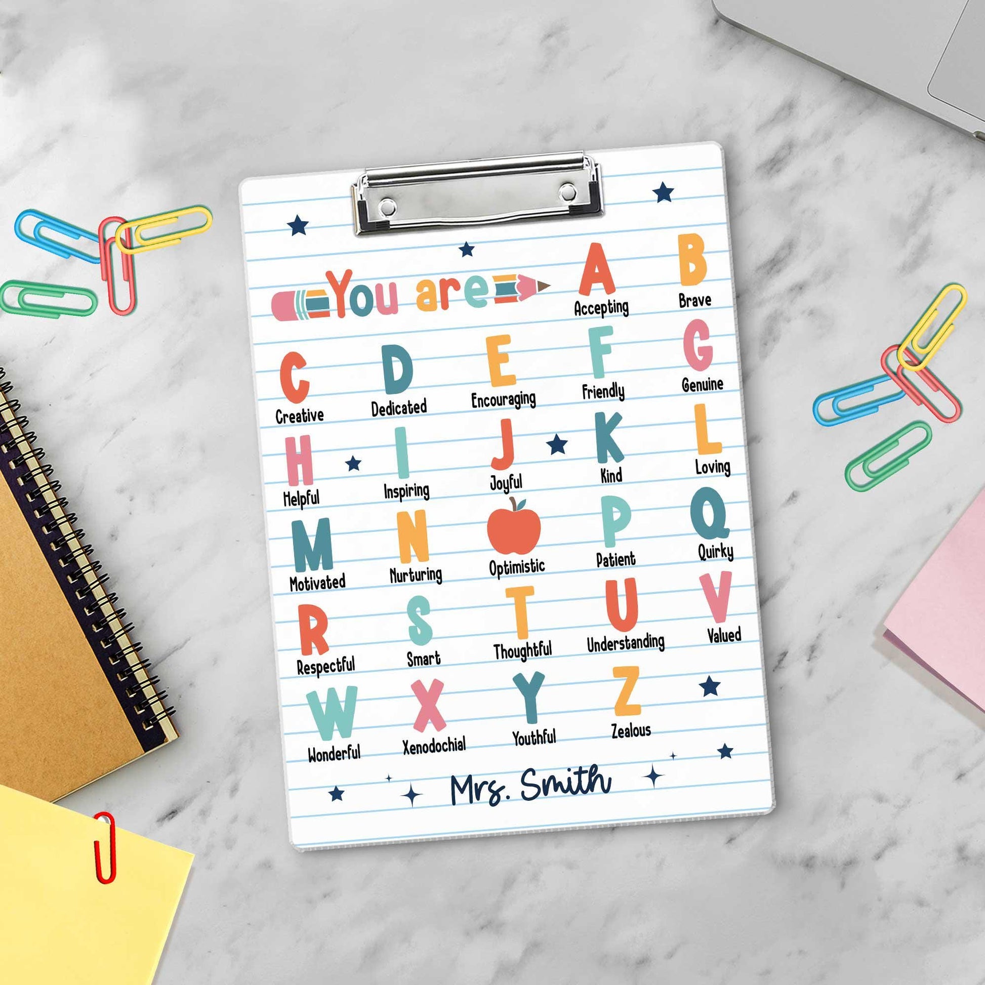 Teacher Clipboard, ABC Affirmation You Are Clipboard, Alphabet Gift, Custom Teacher Gift, Kindergarten Teacher, Teacher Appreciation Gift
