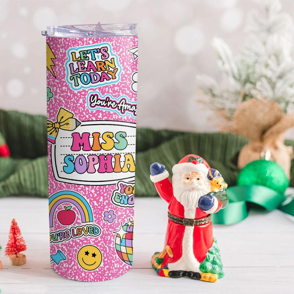 Personalized Teacher Name Skinny Tumbler, Teacher Gifts, Back To School Gift, Teacher Appreciation Gift, Composition Book, Teacher Life Gift