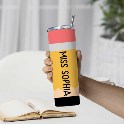 Personalized Teacher Tumbler, Pencil Tumbler Custom Tumbler Gift for Teacher, Teacher Appreciation Gift, Teacher Skinny Tumbler Gift