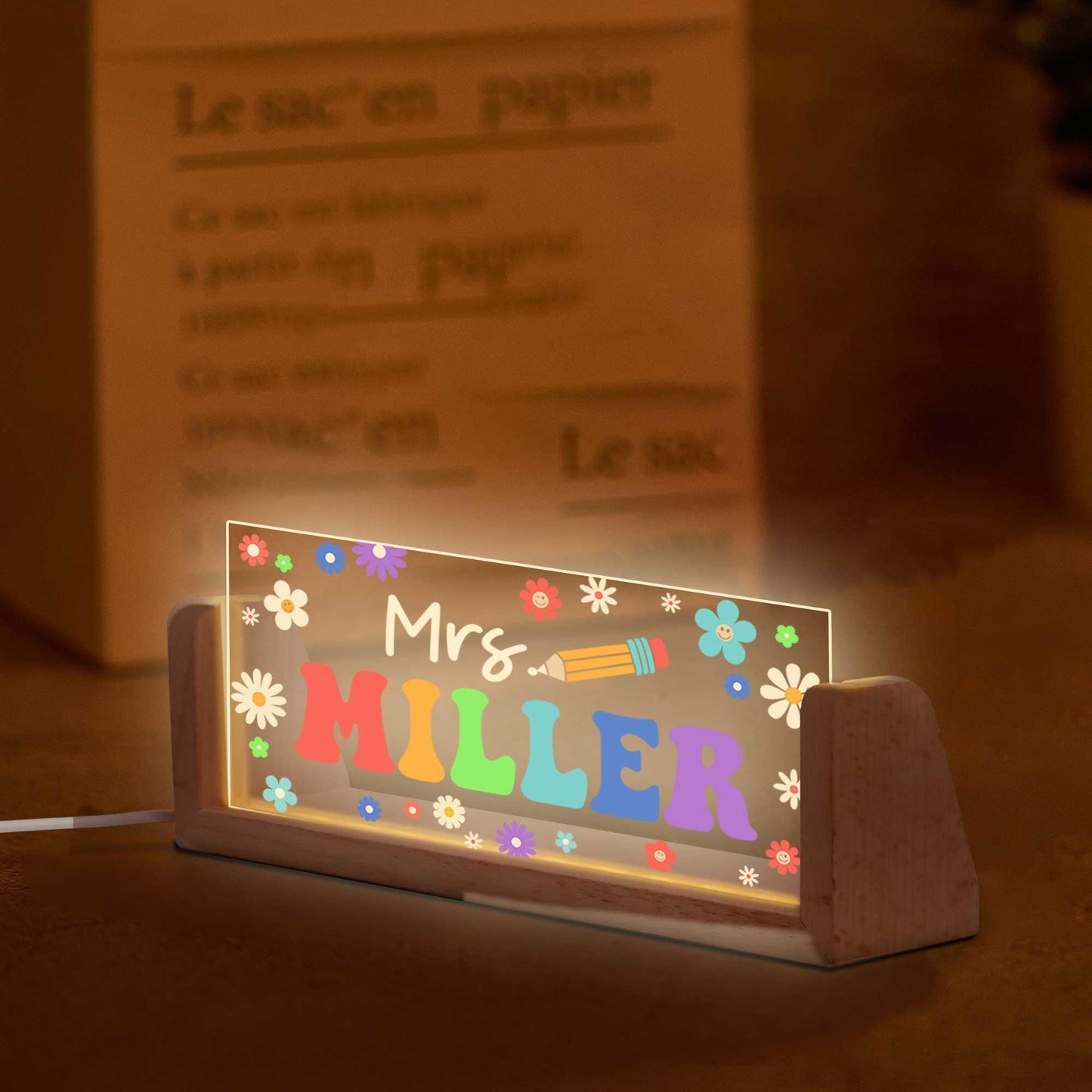 Personalized Teacher Gifts, Teacher Night Light Custom Teacher Sign for Desk, Classroom Decor Back To School Gift, Teacher Appreciation Gift
