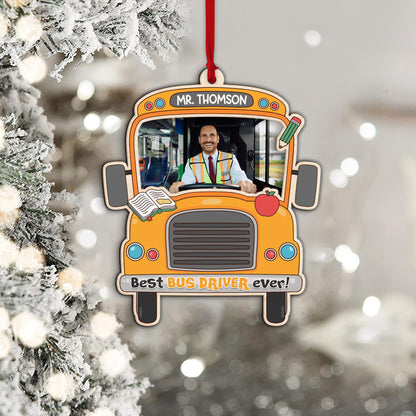 Custom Bus Driver Ornament With Photo 2 Layered Wooden Ornament Gift For Bus Driver, Bus Driver Appreciation, Bus Driver Gift Thank You Gift