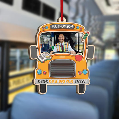 Custom Bus Driver Ornament With Photo 2 Layered Wooden Ornament Gift For Bus Driver, Bus Driver Appreciation, Bus Driver Gift Thank You Gift