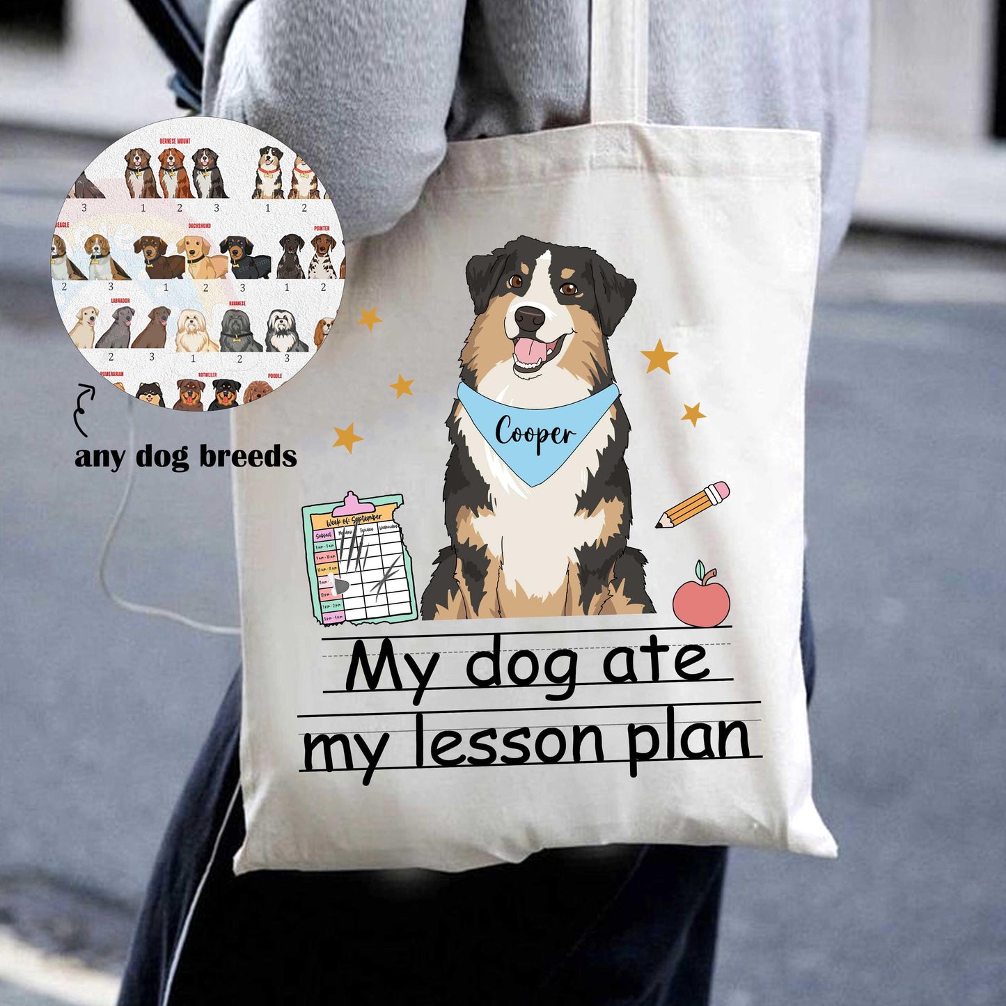 Custom Teacher Tote Bag My Dog Ate My Lesson Plan, Funny Teacher Bag, Kindergarten Teacher, Dog Mom Teacher Life, Teacher Appreciation Gift