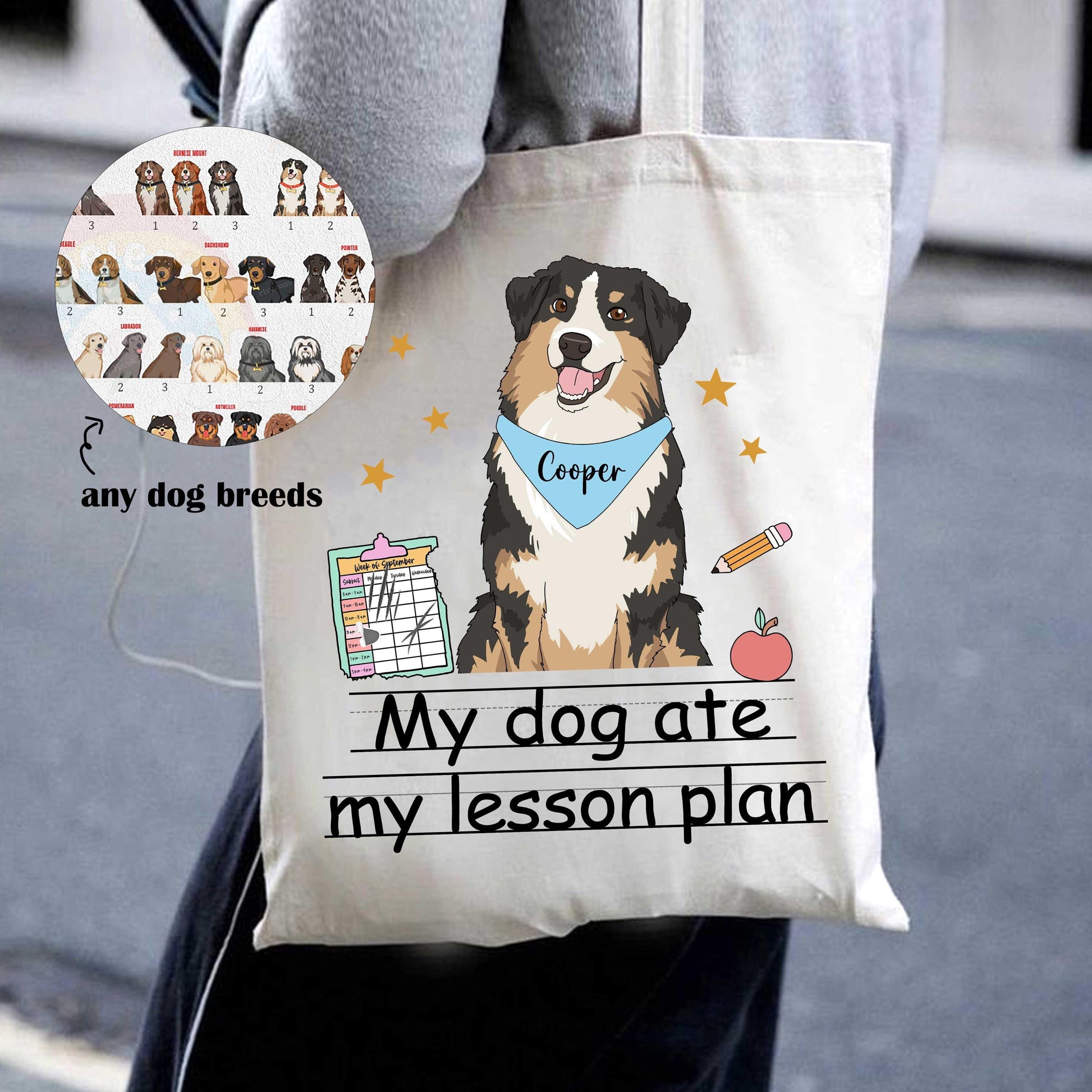 Custom Teacher Tote Bag My Dog Ate My Lesson Plan, Funny Teacher Bag, Kindergarten Teacher, Dog Mom Teacher Life, Teacher Appreciation Gift