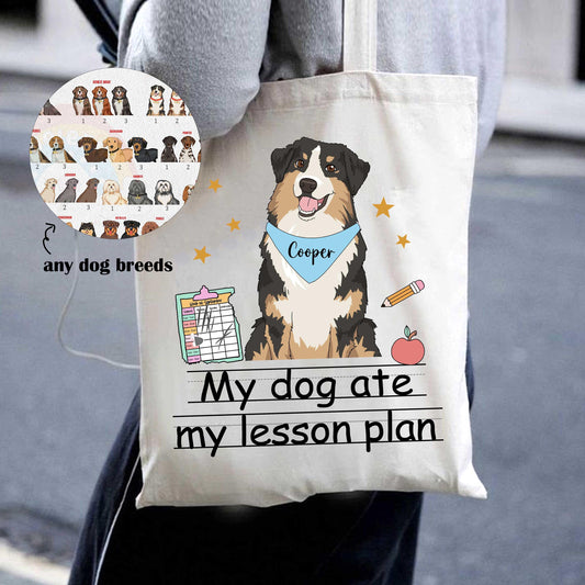 Custom Teacher Tote Bag My Dog Ate My Lesson Plan, Funny Teacher Bag, Kindergarten Teacher, Dog Mom Teacher Life, Teacher Appreciation Gift