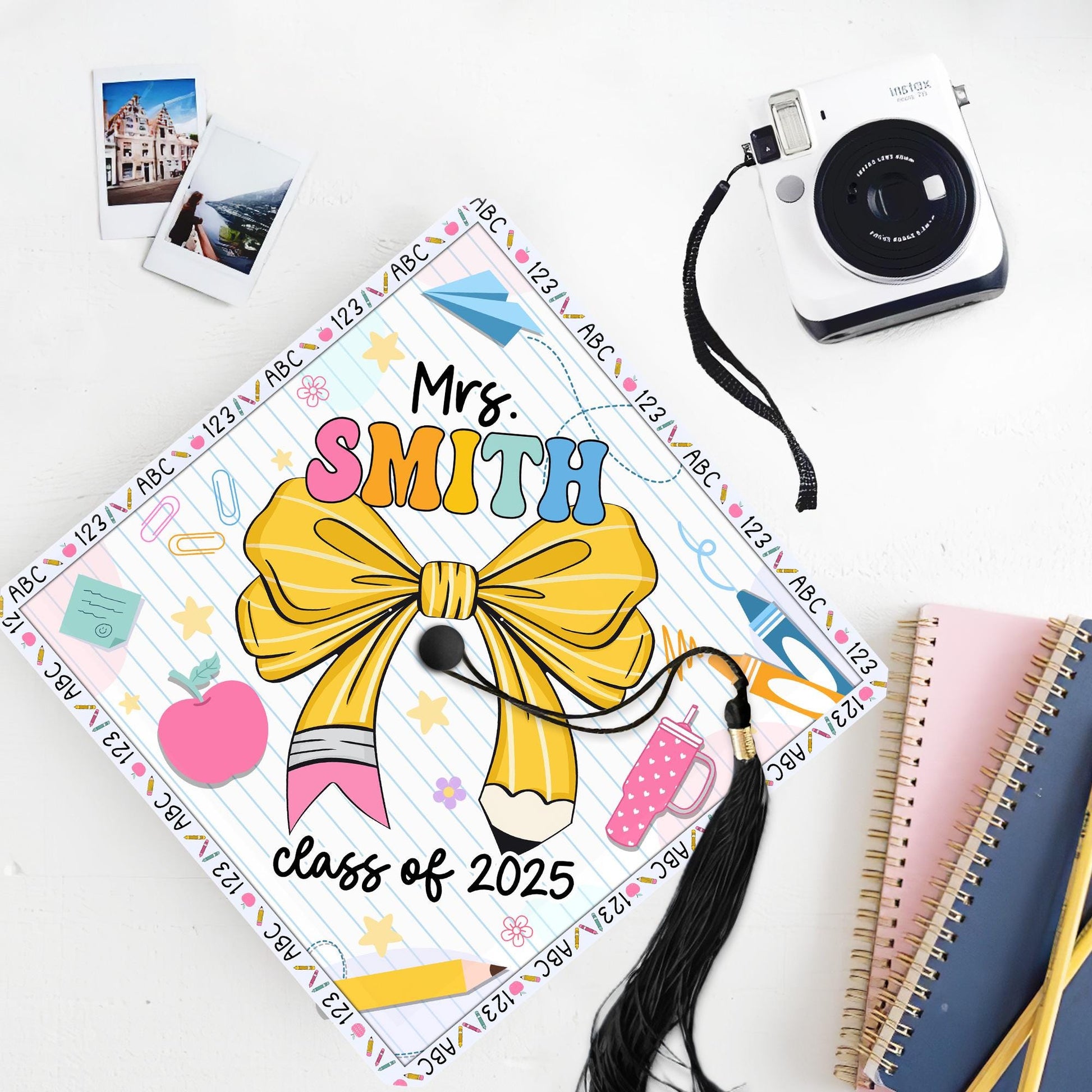 Personalized Teacher Graduation Cap Topper, Custom Teacher Graduation Grad Cap Topper, Teacher Graduation Gift, Class Of 2025 Year end Gift