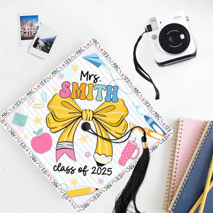 Personalized Teacher Graduation Cap Topper, Custom Teacher Graduation Grad Cap Topper, Teacher Graduation Gift, Class Of 2025 Year end Gift