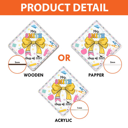 Personalized Teacher Graduation Cap Topper, Custom Teacher Graduation Grad Cap Topper, Teacher Graduation Gift, Class Of 2025 Year end Gift