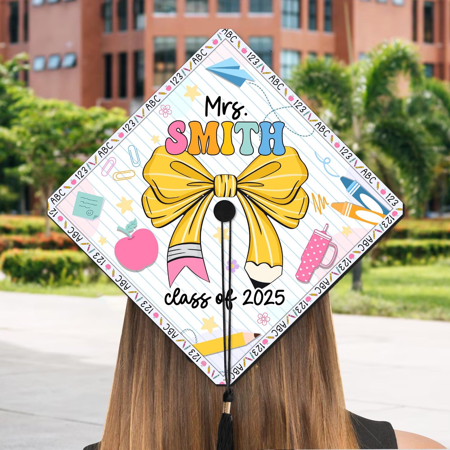 Personalized Teacher Graduation Cap Topper, Custom Teacher Graduation Grad Cap Topper, Teacher Graduation Gift, Class Of 2025 Year end Gift