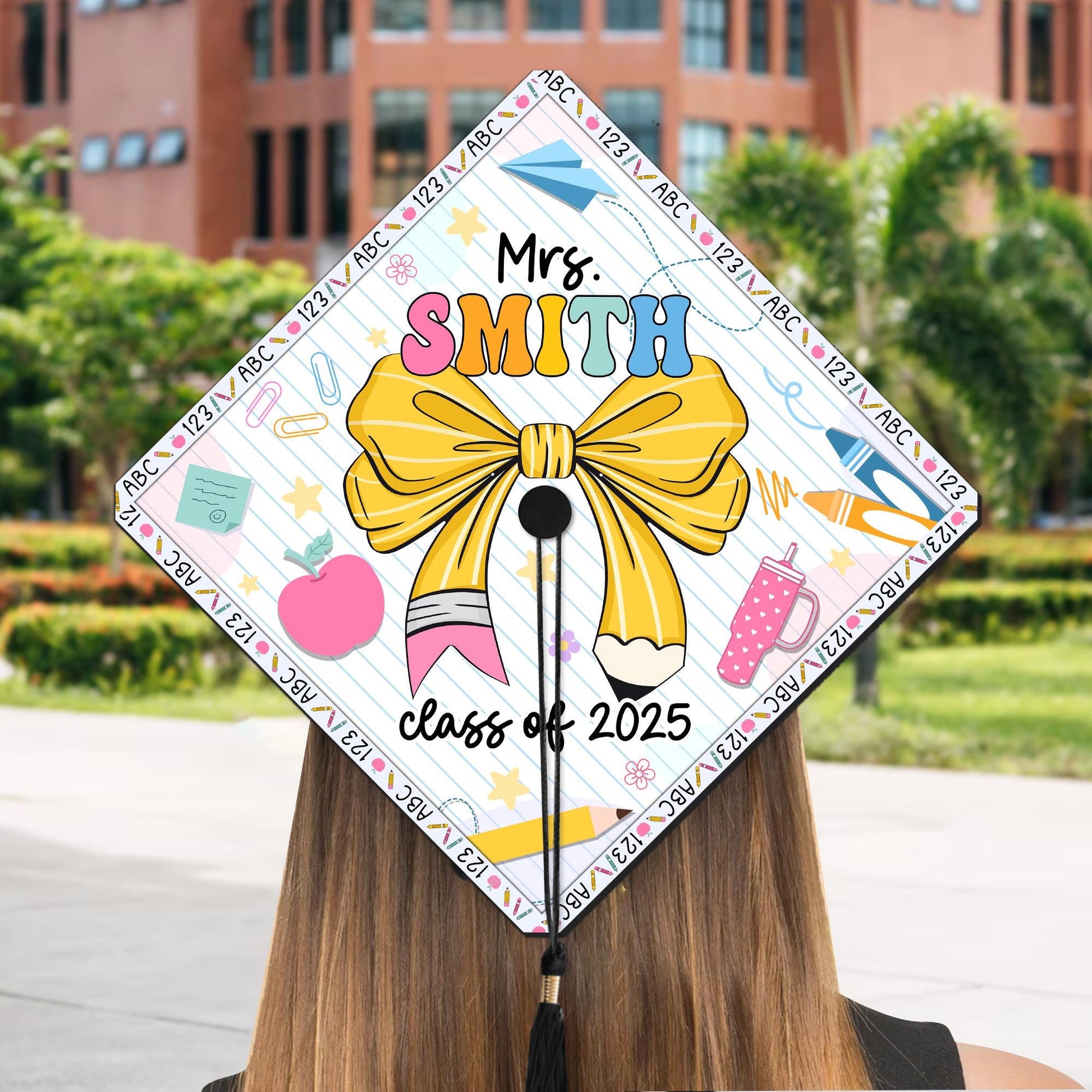 Personalized Teacher Graduation Cap Topper, Custom Teacher Graduation Grad Cap Topper, Teacher Graduation Gift, Class Of 2025 Year end Gift