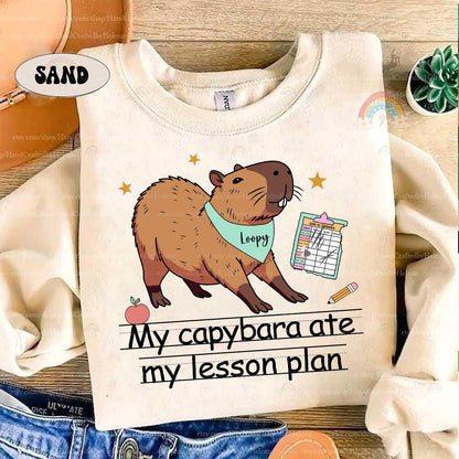 Teacher Shirt Capybara Ate My Lesson Plan, Funny Teacher Capybara Shirt, Kindergarten Teacher, Teacher Life Shirt, Teacher Appreciation Gift