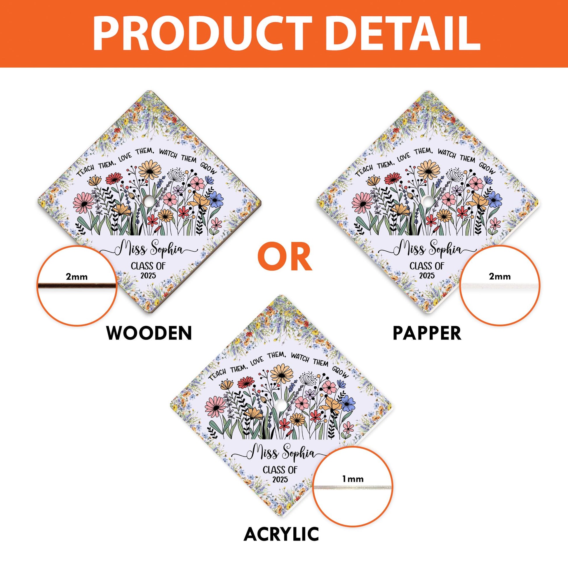 Personalized Teacher Graduation Cap Topper, Teach them love them watch them grow Cap Topper, Class Of 2025, Future Teacher Gifts Cap Topper