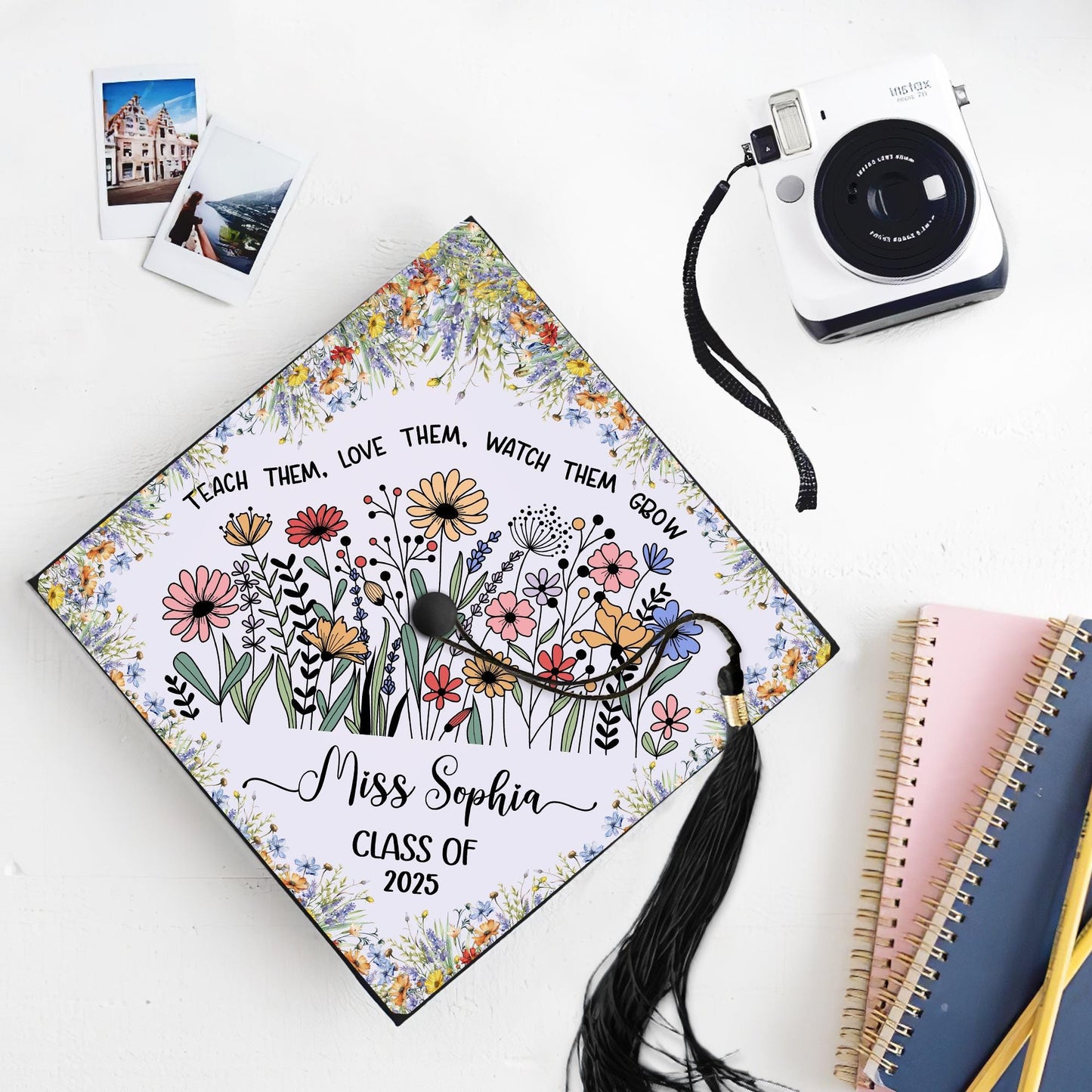 Personalized Teacher Graduation Cap Topper, Teach them love them watch them grow Cap Topper, Class Of 2025, Future Teacher Gifts Cap Topper