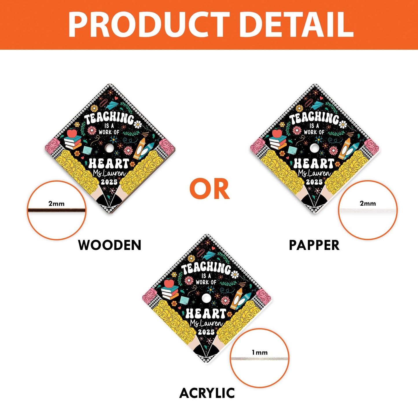 Personalized Teacher Graduation Cap Topper, Teacher Gift, Class Of 2025 Year end Gift, Graduation Cap Decoration Topper, Graduation Gift