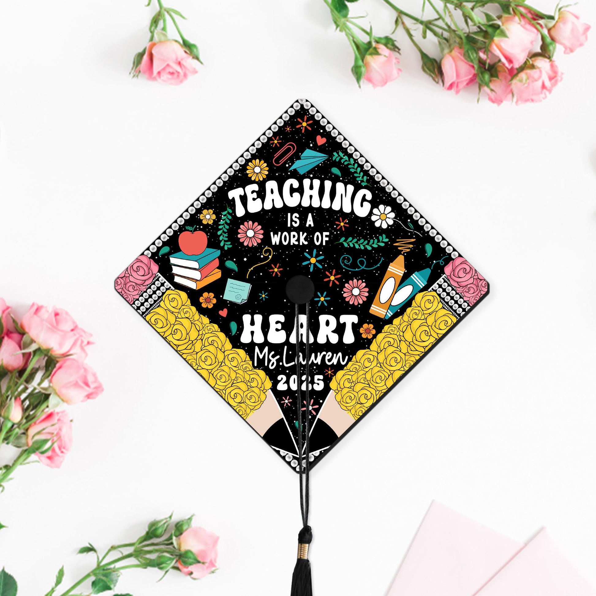 Personalized Teacher Graduation Cap Topper, Teacher Gift, Class Of 2025 Year end Gift, Graduation Cap Decoration Topper, Graduation Gift