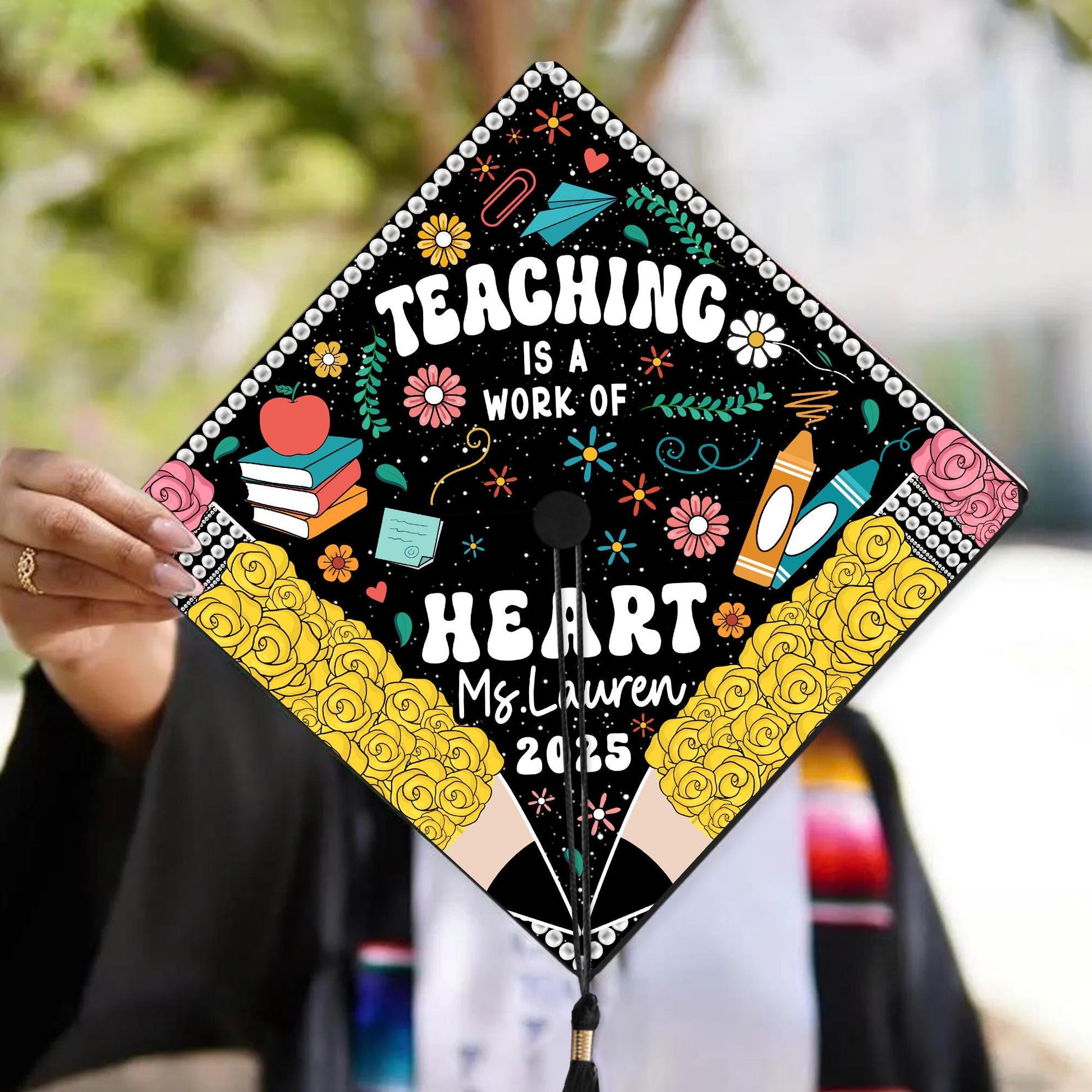 Personalized Teacher Graduation Cap Topper, Teacher Gift, Class Of 2025 Year end Gift, Graduation Cap Decoration Topper, Graduation Gift