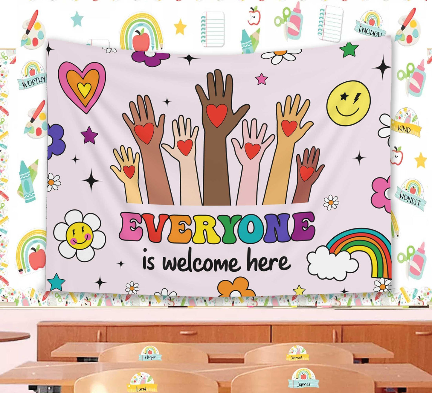Teacher Tapestry Everyone is Welcome Here Classroom Tapestries, Teachers Gift, Inclusion Gift, Teacher Appreciation Gift, Back To School