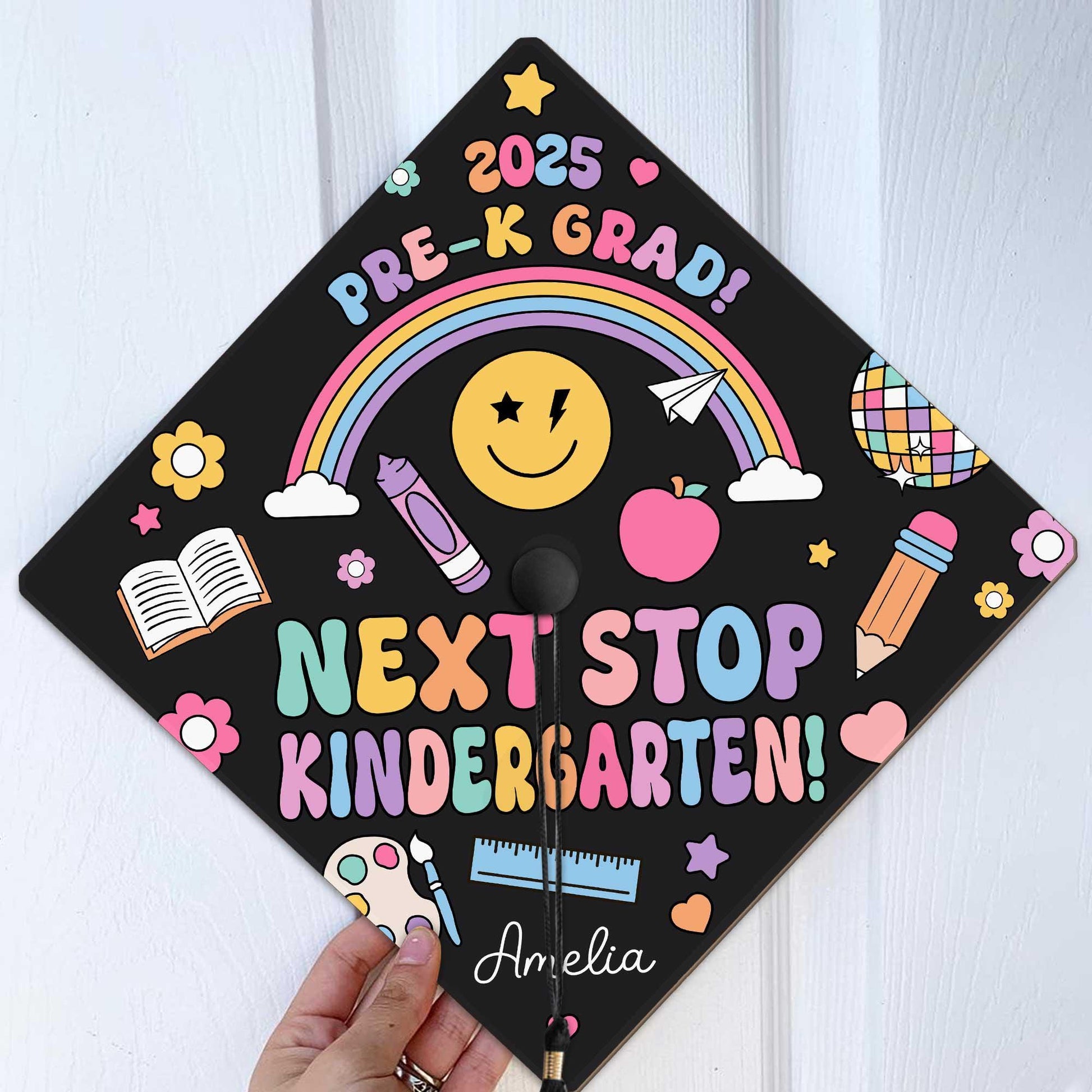 Personalized Kindergarten Graduation Cap Topper, Kindergarten Grad Next Stop 1st Grade Topper, Custom Grad Topper Teacher Gift School Gift