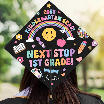 Personalized Kindergarten Graduation Cap Topper, Kindergarten Grad Next Stop 1st Grade Topper, Custom Grad Topper Teacher Gift School Gift