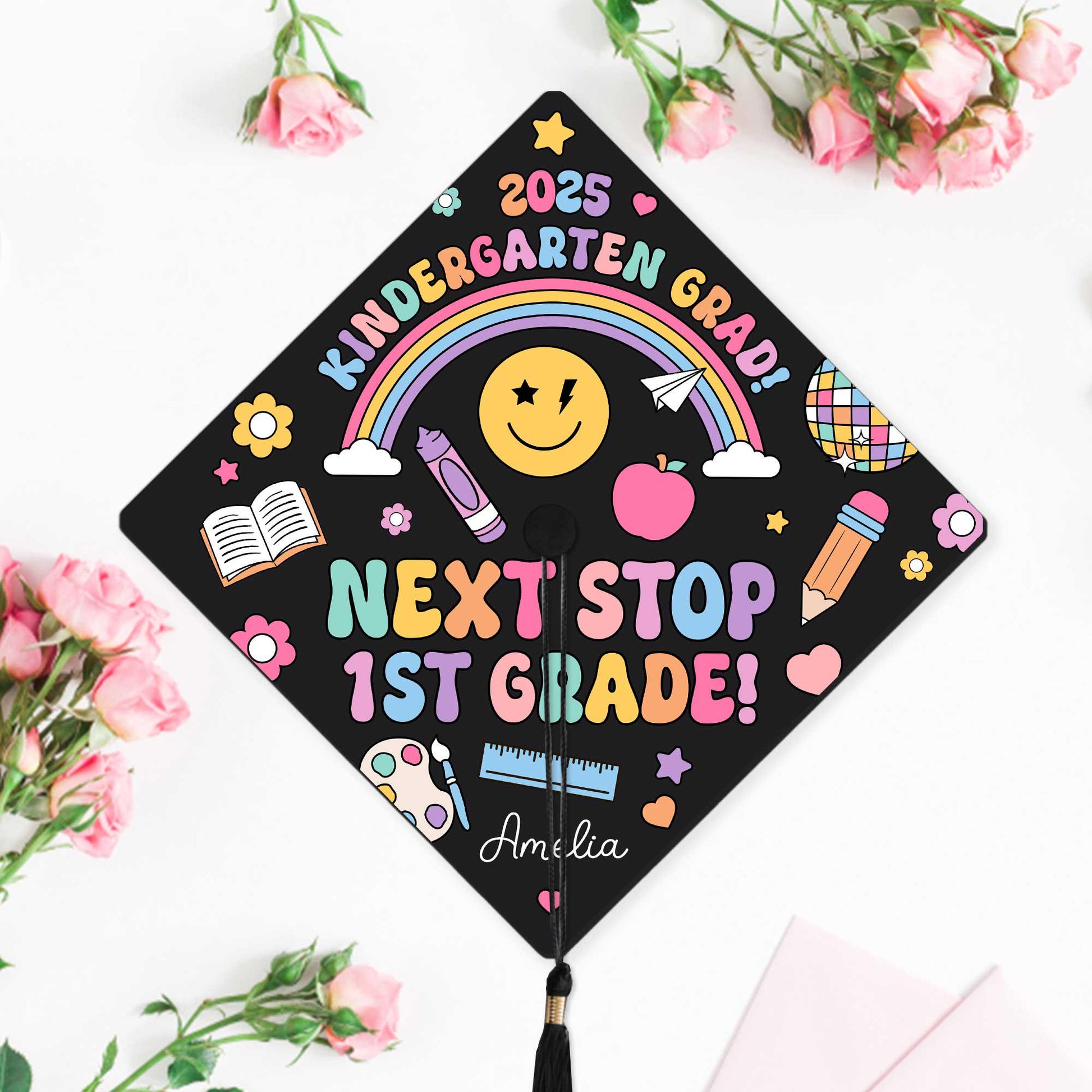 Personalized Kindergarten Graduation Cap Topper, Kindergarten Grad Next Stop 1st Grade Topper, Custom Grad Topper Teacher Gift School Gift
