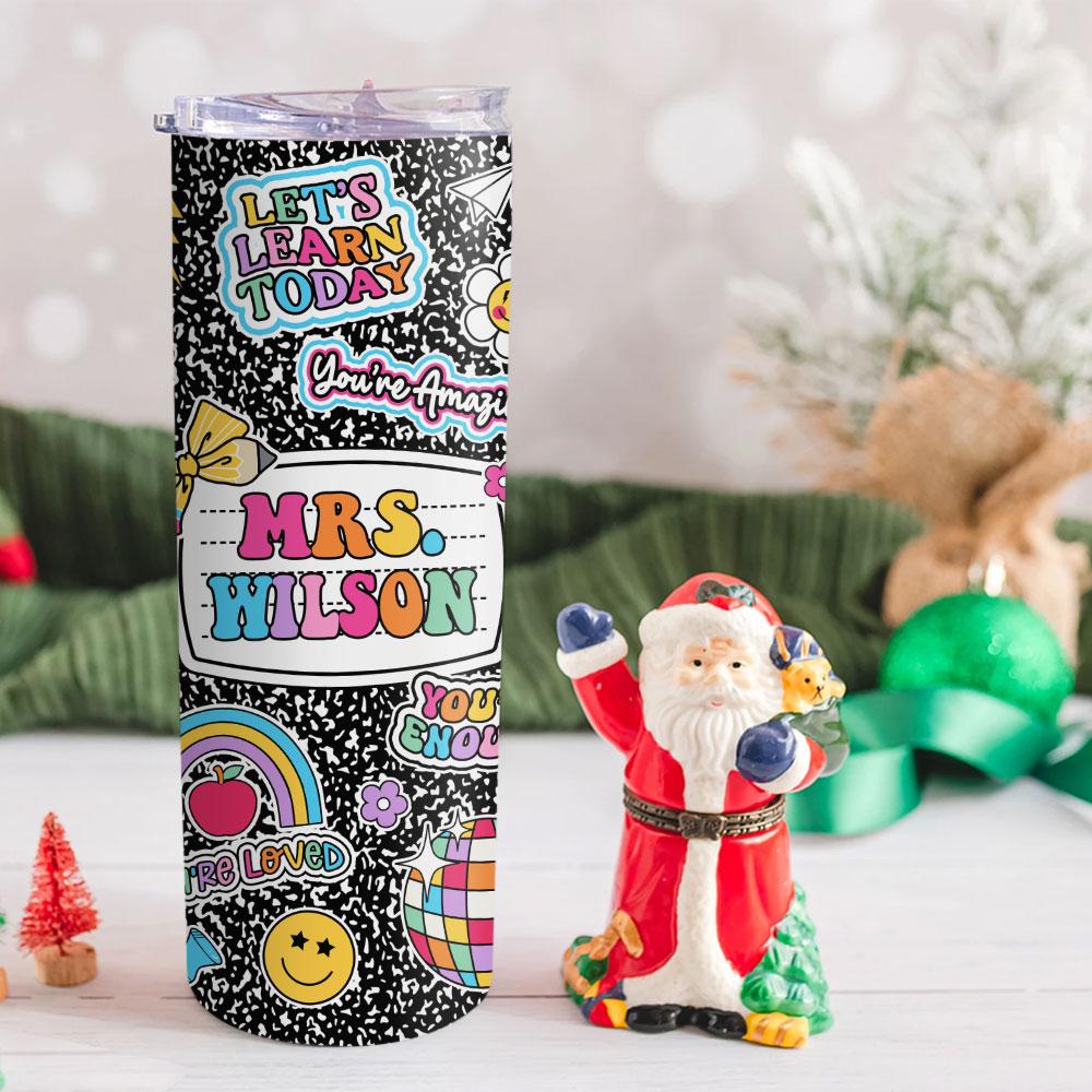 Personalized Teacher Name Skinny Tumbler, Teacher Gifts, Back To School Gift, Teacher Appreciation Gift, Composition Book, Teacher Life Gift