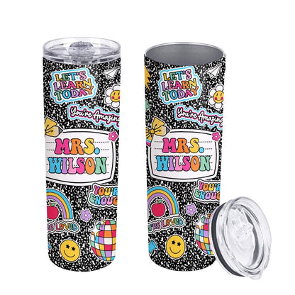 Personalized Teacher Name Skinny Tumbler, Teacher Gifts, Back To School Gift, Teacher Appreciation Gift, Composition Book, Teacher Life Gift