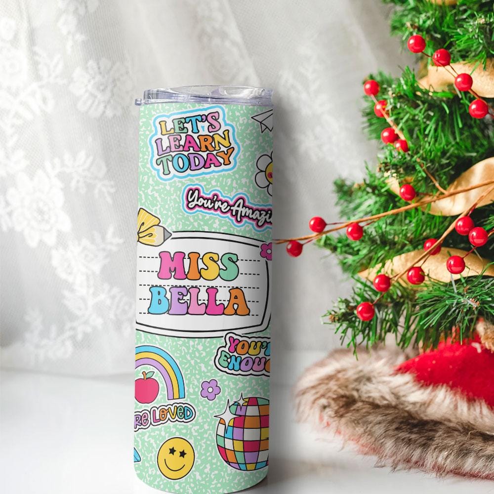 Personalized Teacher Name Skinny Tumbler, Teacher Gifts, Back To School Gift, Teacher Appreciation Gift, Composition Book, Teacher Life Gift