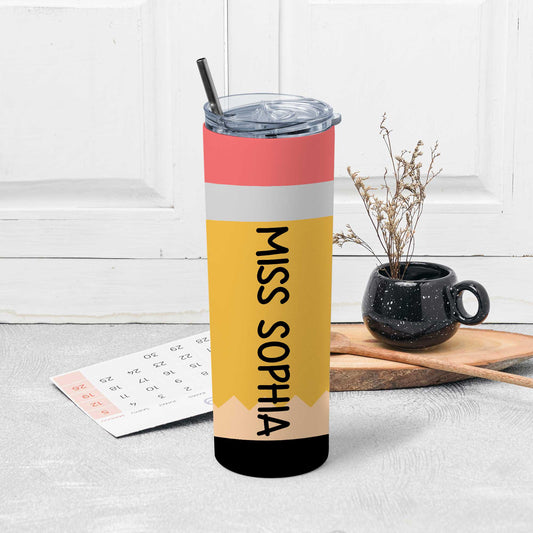 Personalized Teacher Tumbler, Pencil Tumbler Custom Tumbler Gift for Teacher, Teacher Appreciation Gift, Teacher Skinny Tumbler Gift