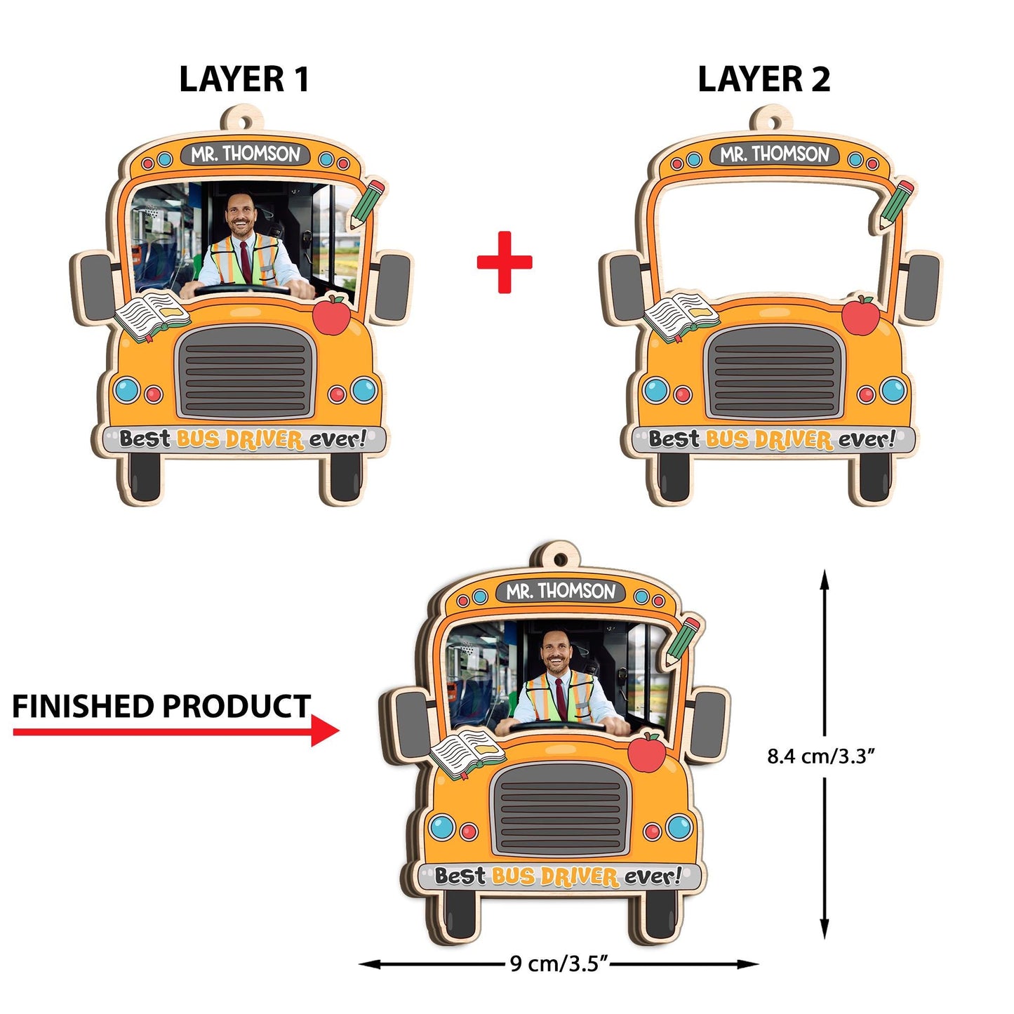 Custom Bus Driver Ornament With Photo 2 Layered Wooden Ornament Gift For Bus Driver, Bus Driver Appreciation, Bus Driver Gift Thank You Gift
