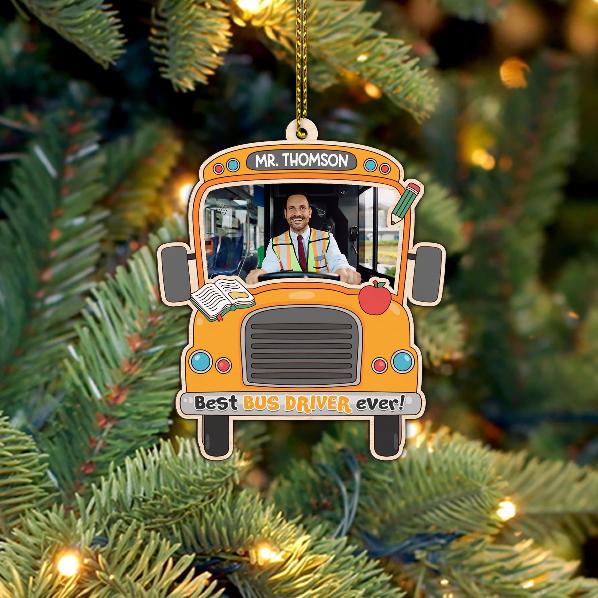 Custom Bus Driver Ornament With Photo 2 Layered Wooden Ornament Gift For Bus Driver, Bus Driver Appreciation, Bus Driver Gift Thank You Gift