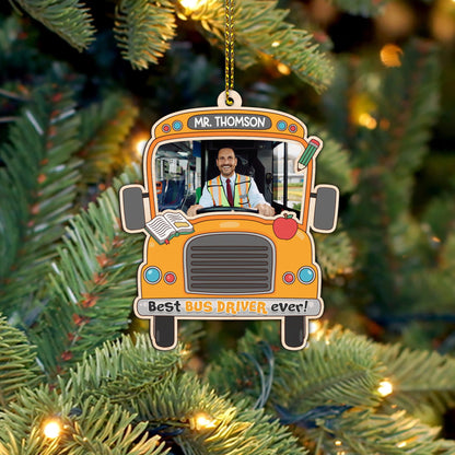 Custom Bus Driver Ornament With Photo 2 Layered Wooden Ornament Gift For Bus Driver, Bus Driver Appreciation, Bus Driver Gift Thank You Gift