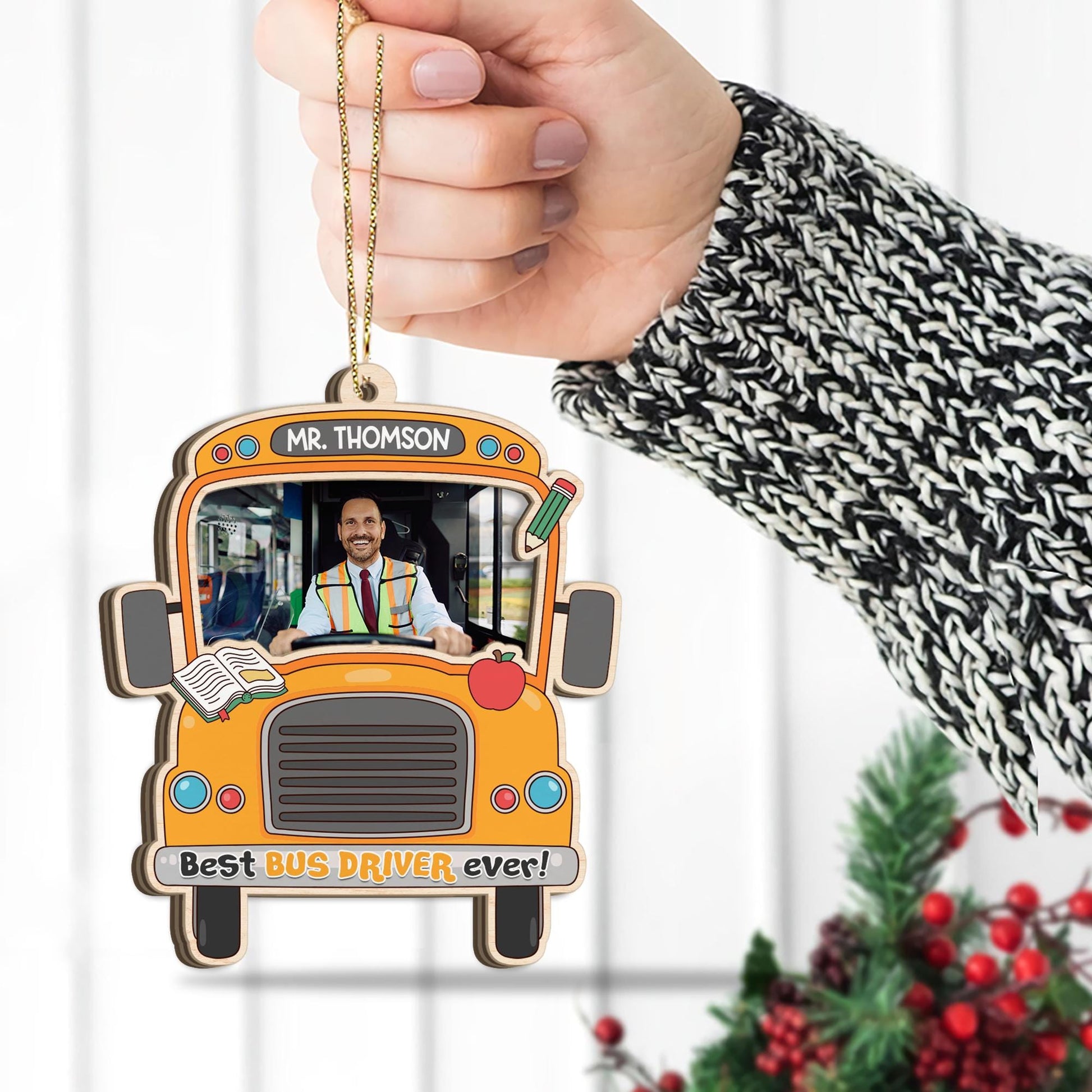 Custom Bus Driver Ornament With Photo 2 Layered Wooden Ornament Gift For Bus Driver, Bus Driver Appreciation, Bus Driver Gift Thank You Gift