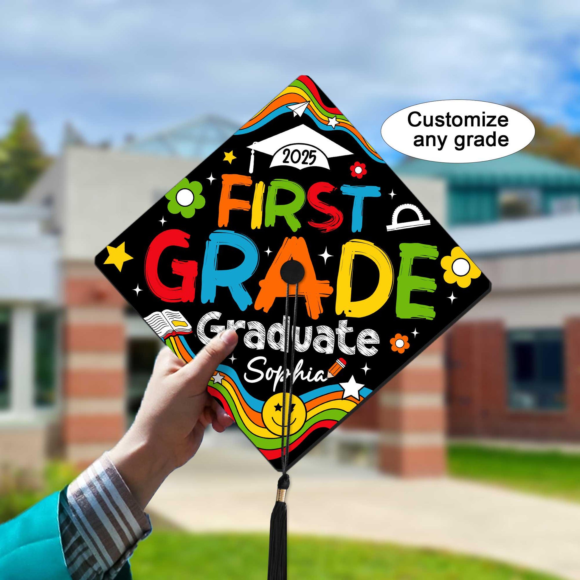 Personalized Kindergarten Graduation Cap Topper, First Grade Grad Cap Topper, Custom Grad Topper Teacher Gift School Graduation Gift For Kid